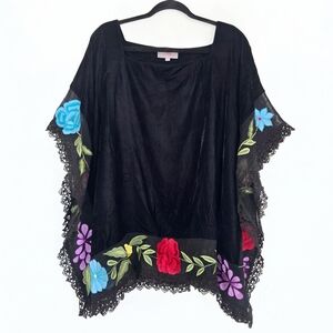 Roja Western Velvet Embroidered Floral Poncho Top